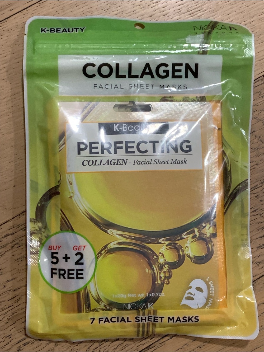 K-Beauty Collagen Perfecting Facial Sheet Masks - Yellow/Green Pack